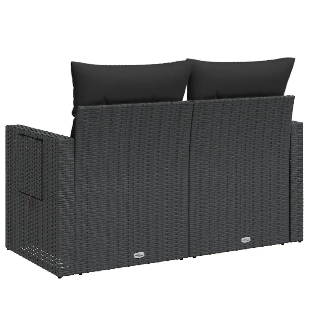 2-Seater Garden Sofa with Cushions Side Table Outdoor Seating Black Poly Rattan