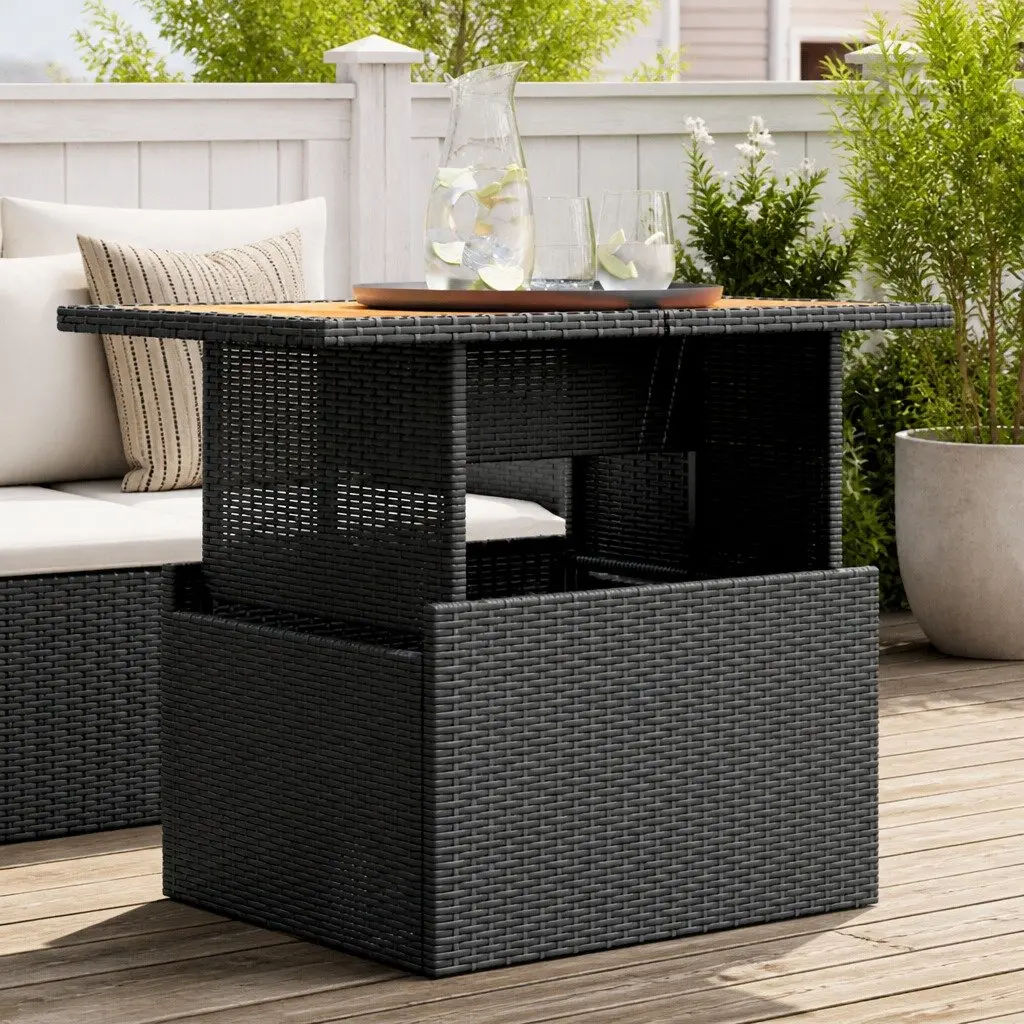 Garden Table Adjustable Top Poly Rattan Acacia Wood Black 100 x 55 x 73 cm