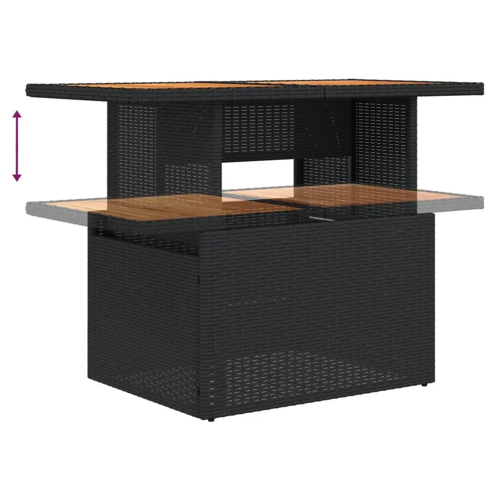Garden Table Adjustable Top Poly Rattan Acacia Wood Black 100 x 55 x 73 cm