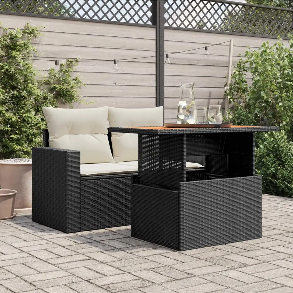 Garden Table Adjustable Top Poly Rattan Acacia Wood Black 100 x 55 x 73 cm