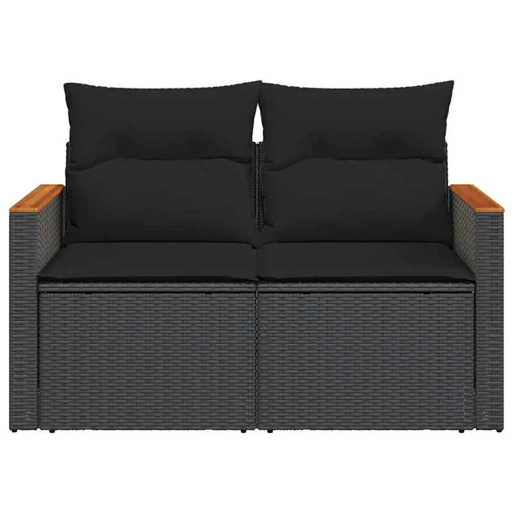 2-Seater Garden Sofa PE Rattan Outdoor Seating with Cushions Black