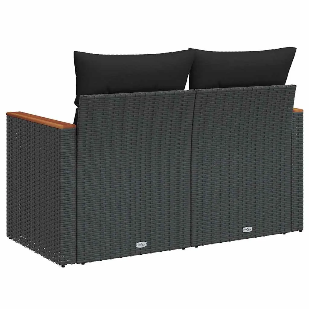 2-Seater Garden Sofa PE Rattan Outdoor Seating with Cushions Black