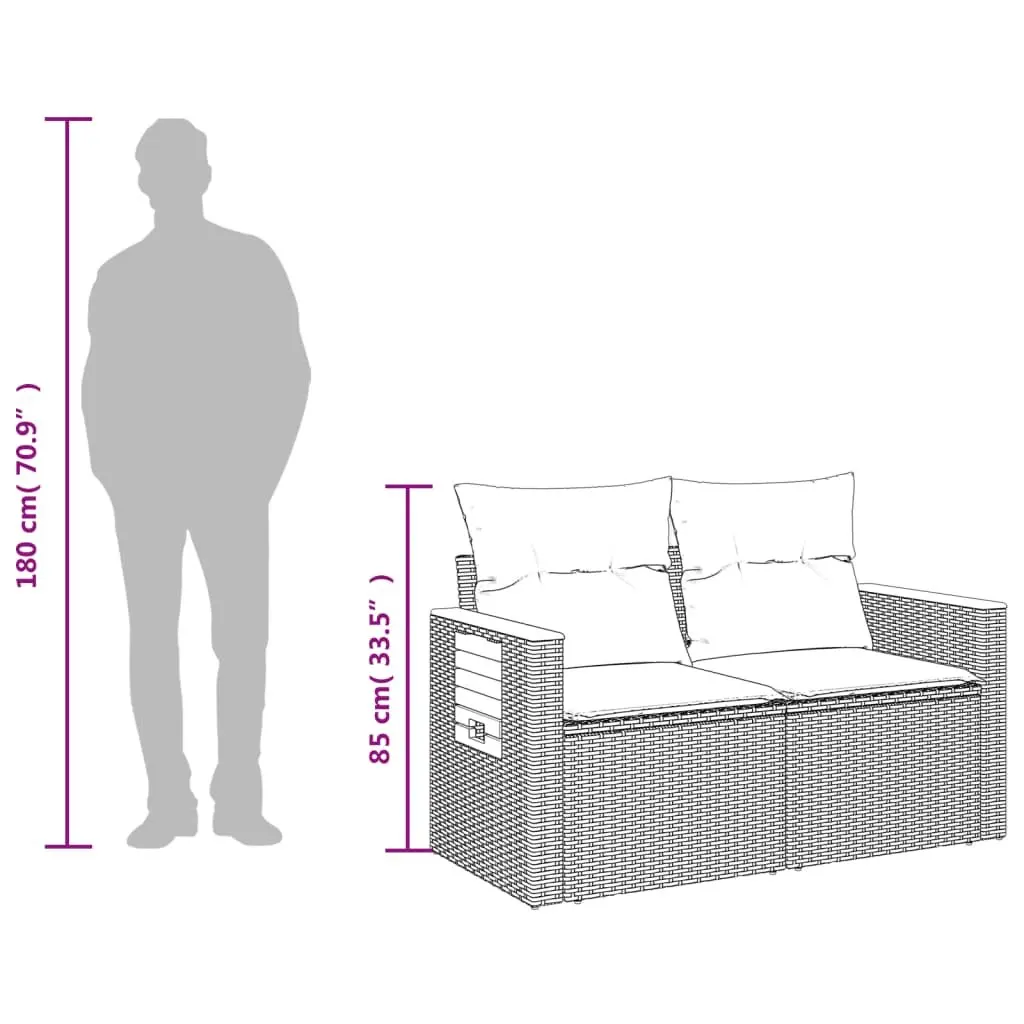 Outdoor Garden Sofa PE Rattan 2-Seater Black with Cushions and Foldable Side Table