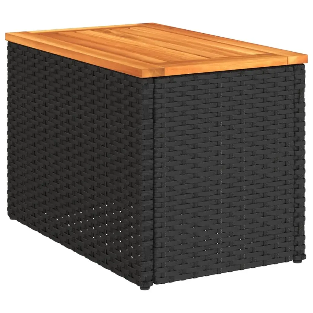 Outdoor Patio Furniture Side Tables Set of 2 Black Rattan Frame Solid Wood Top 55x34x37cm