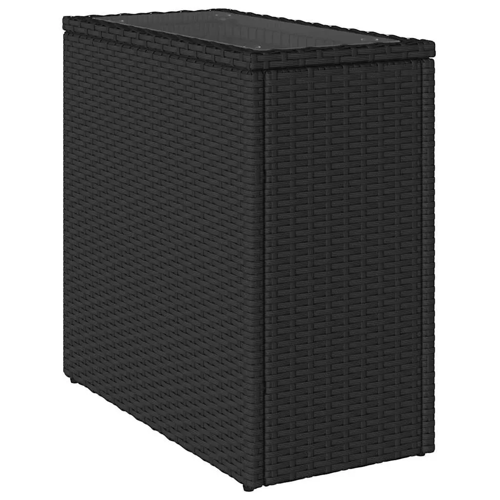Garden Side Table Tempered Glass Top Poly Rattan Frame Black 58 x 27.5 x 55 cm