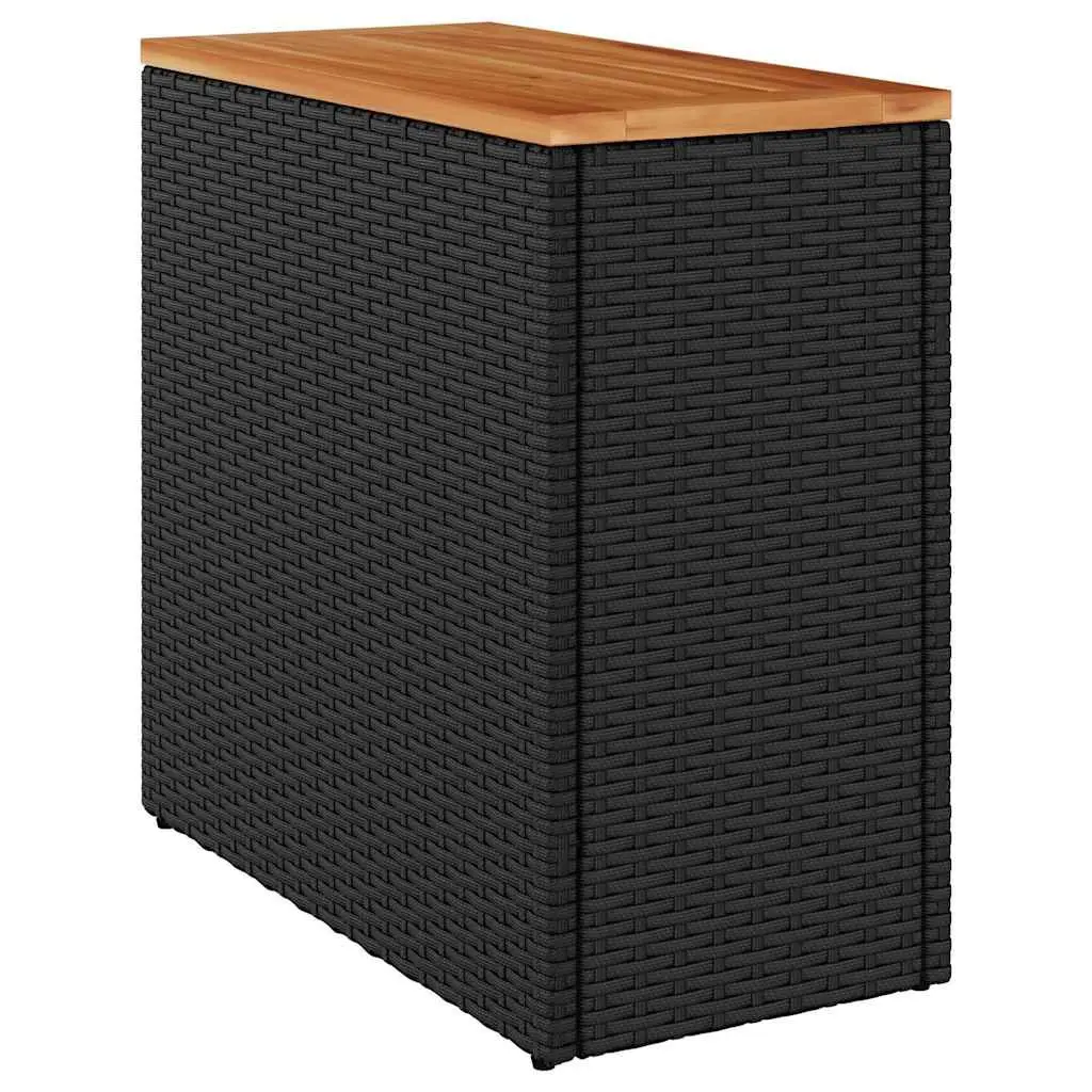 Outdoor Side Table Black Acacia Wood Top and Poly Rattan Frame 58L x 27.5W x 55H cm