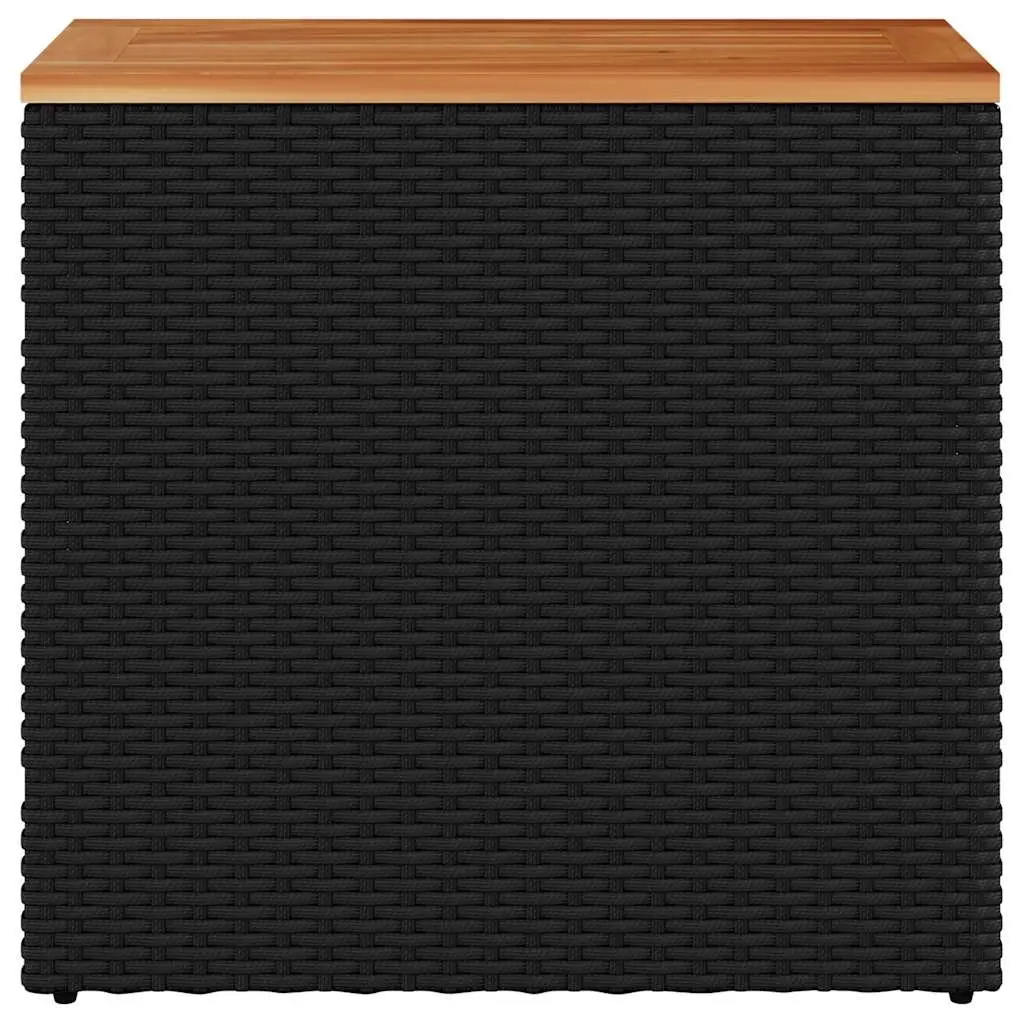 Outdoor Side Table Black Acacia Wood Top and Poly Rattan Frame 58L x 27.5W x 55H cm