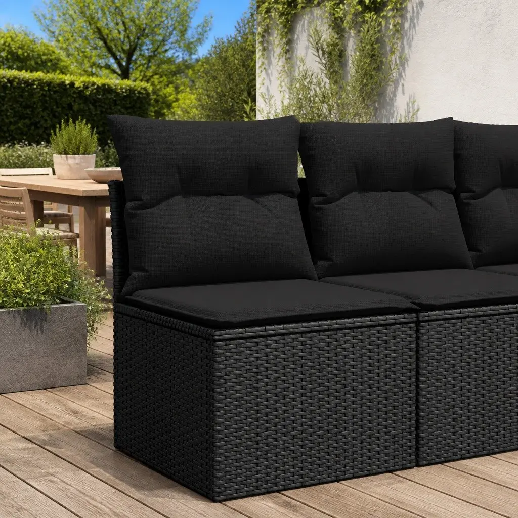 Outdoor Garden Chair Armless PE Poly Rattan Black with Cushion Storage Bag
