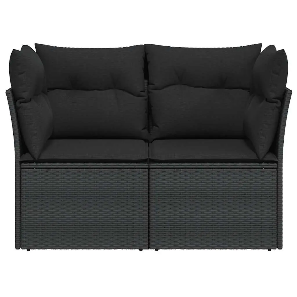 2-Seater Outdoor Sofa Black PE Rattan with Cushions and Storage Compartment