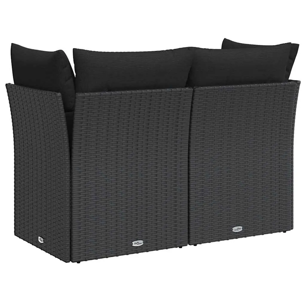 2-Seater Outdoor Sofa Black PE Rattan with Cushions and Storage Compartment