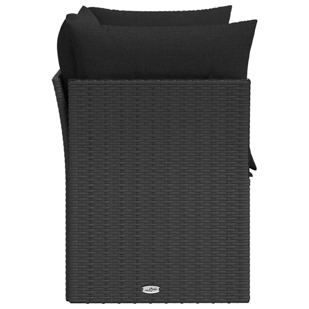 2-Seater Outdoor Sofa Black PE Rattan with Cushions and Storage Compartment