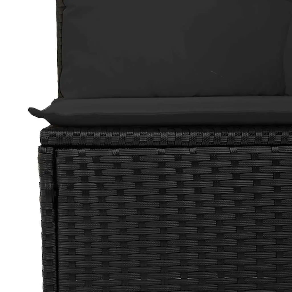 2-Seater Outdoor Sofa Black PE Rattan with Cushions and Storage Compartment