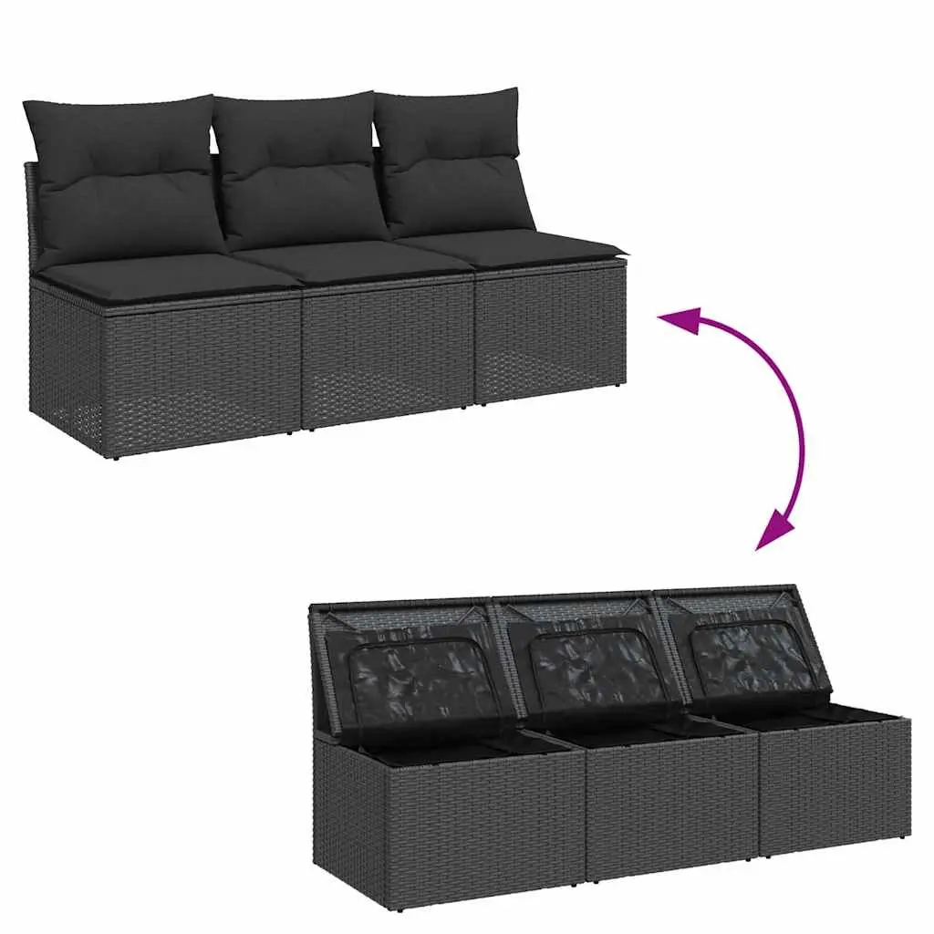 3-Seater Garden Sofa with Cushions Outdoor Patio Furniture Storage Black Rattan