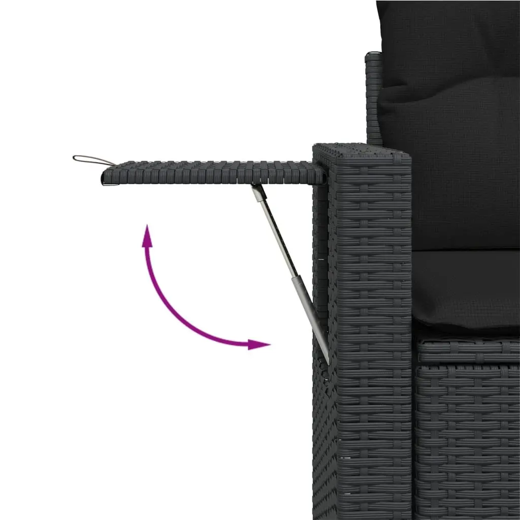 Outdoor Garden Sofa 2-Seater Black Poly Rattan with Cushions Storage Side Table