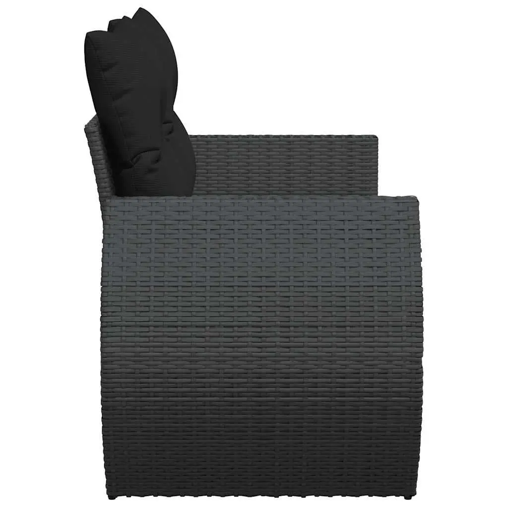 Outdoor Garden Sofa 2-Seater with Cushions Storage Black Poly Rattan Patio Seat