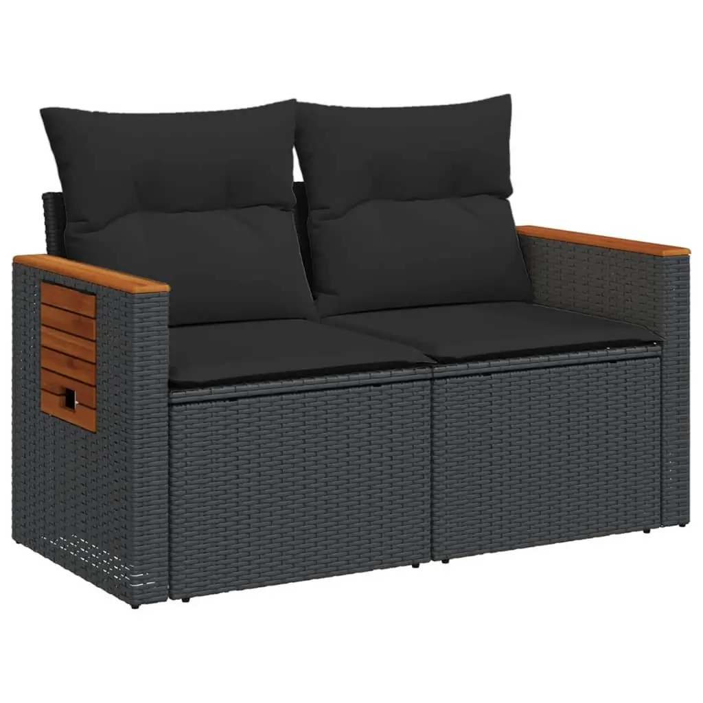 Garden Sofa 2-Seater with Cushions Black Poly Rattan Outdoor Patio Couch Seat