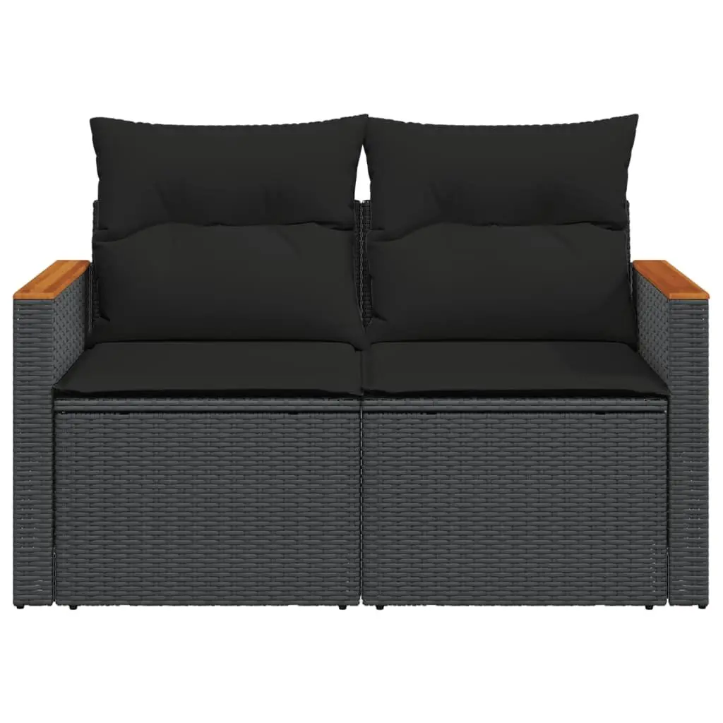 Garden Sofa 2-Seater with Cushions Black Poly Rattan Outdoor Patio Couch Seat