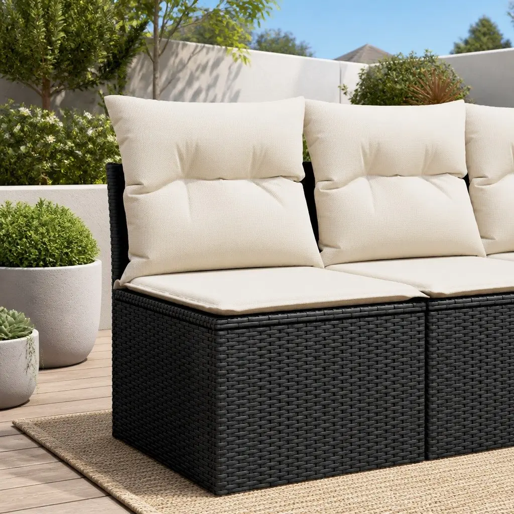 Garden Sofa Armless with Cushions Black Poly Rattan Modular Outdoor Seating