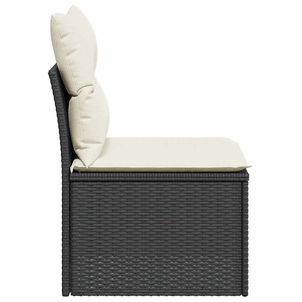 Garden Sofa Armless with Cushions Black Poly Rattan Modular Outdoor Seating