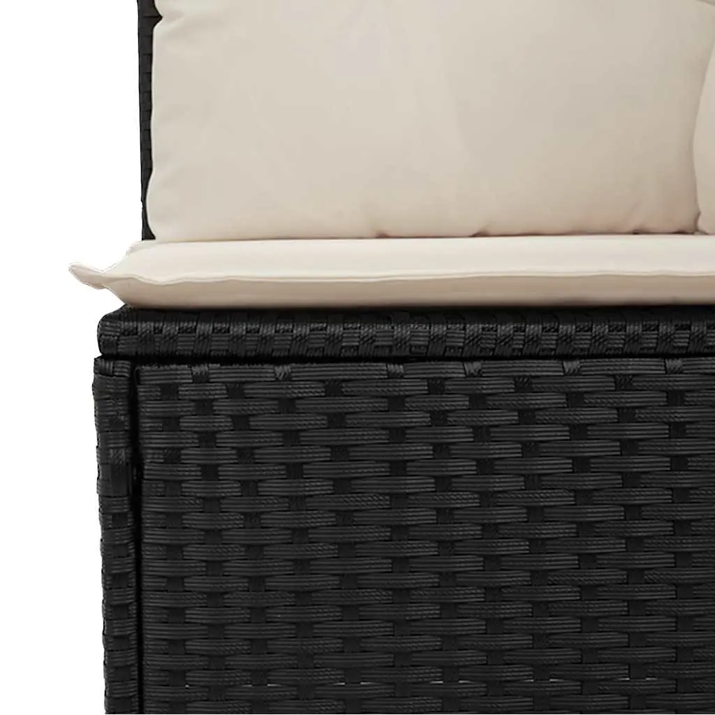 Garden Sofa Armless with Cushions Black Poly Rattan Modular Outdoor Seating
