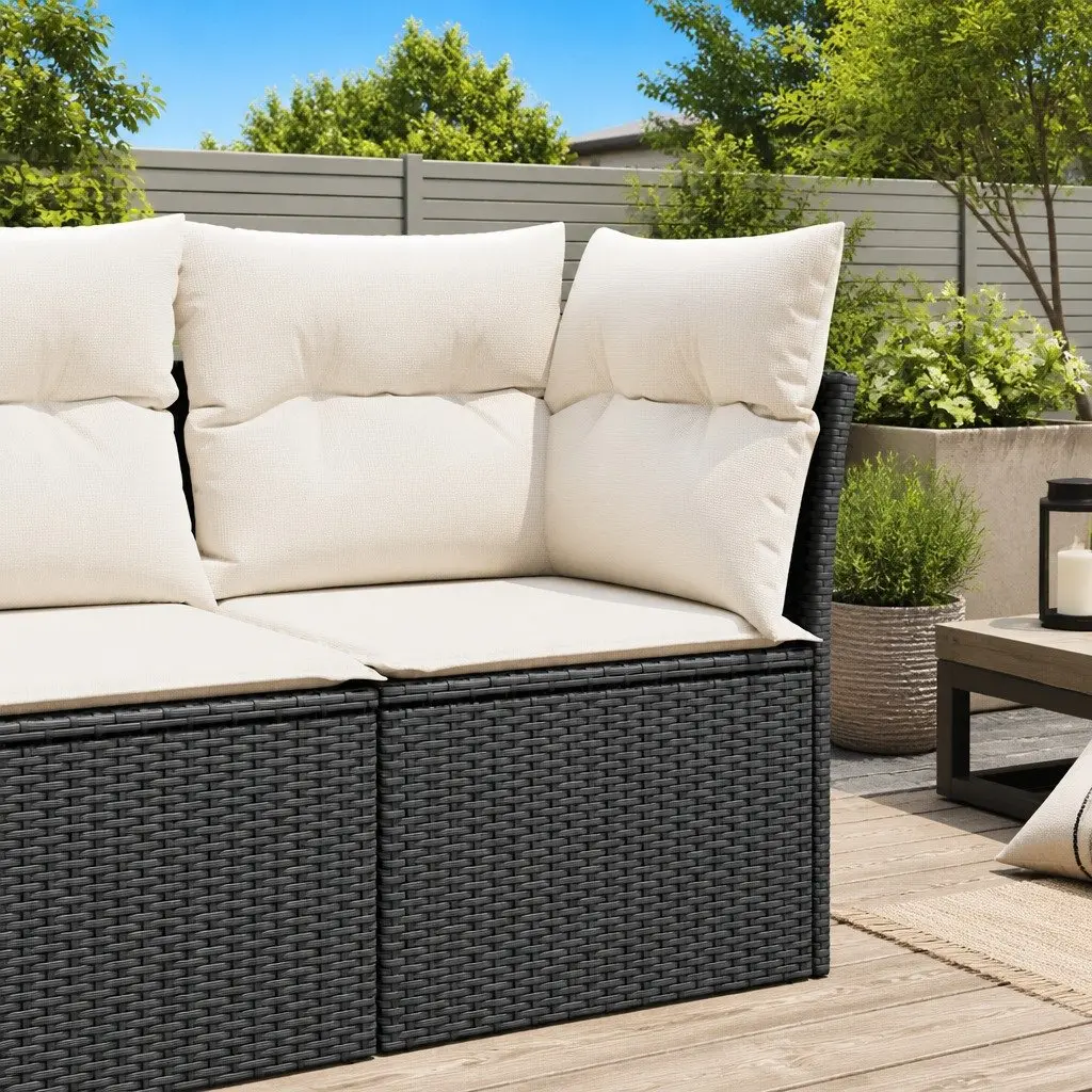 Garden Sofa Corner Set Poly Rattan Black Modular Outdoor Seating with Cushions