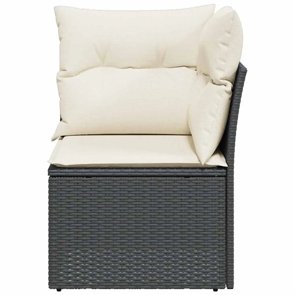 Garden Sofa Corner Set Poly Rattan Black Modular Outdoor Seating with Cushions