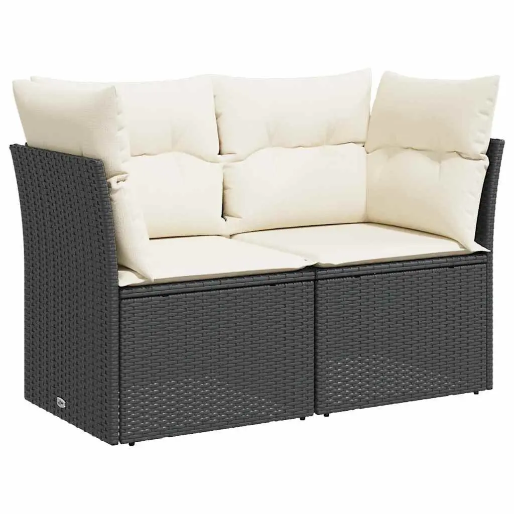 2-Seater Garden Sofa with Cushions Outdoor Patio Seating Black Poly Rattan