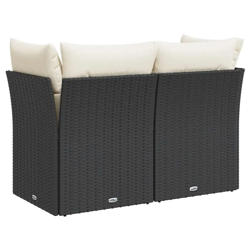 2-Seater Garden Sofa with Cushions Outdoor Patio Seating Black Poly Rattan