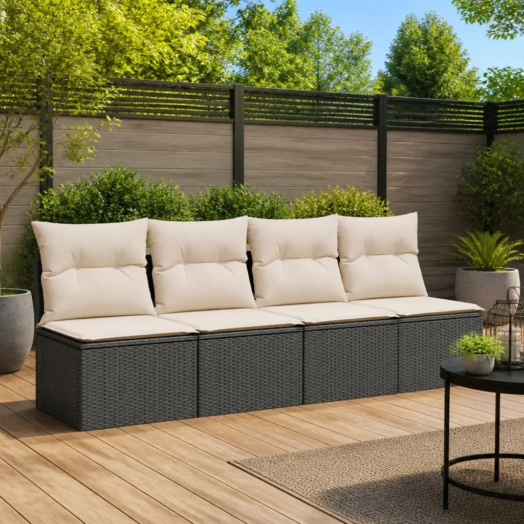 4-Seater Garden Sofa with Cushions Outdoor Patio Furniture Black Rattan Lounge