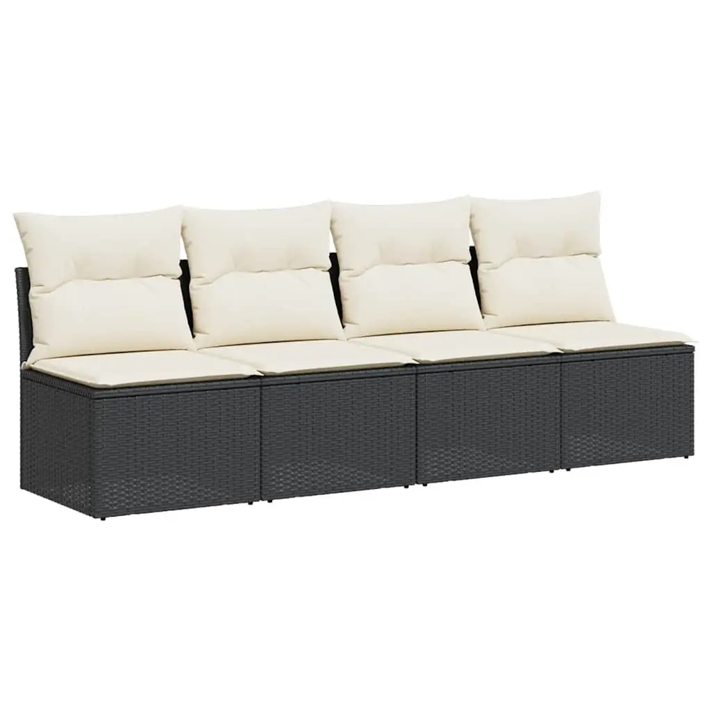 4-Seater Garden Sofa with Cushions Outdoor Patio Furniture Black Rattan Lounge