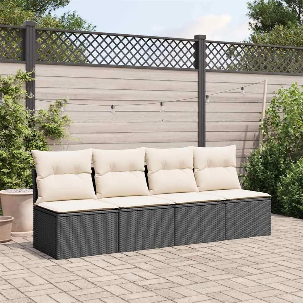 4-Seater Garden Sofa with Cushions Outdoor Patio Furniture Black Rattan Lounge