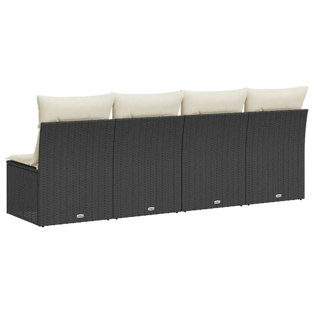 4-Seater Garden Sofa with Cushions Outdoor Patio Furniture Black Rattan Lounge