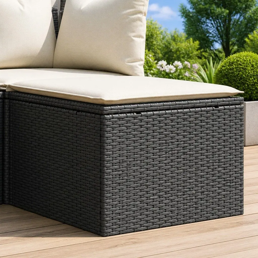 Garden Stool Poly Rattan Black Cushion Outdoor Footrest Patio Furniture 55 x 55 x 37 cm