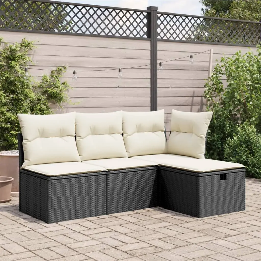 Garden Stool Poly Rattan 55 x 55 x 37 cm Black with Storage Cushioned Seat