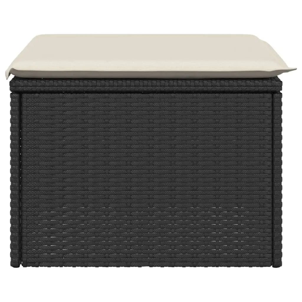 Garden Stool Poly Rattan 55 x 55 x 37 cm Black with Storage Cushioned Seat
