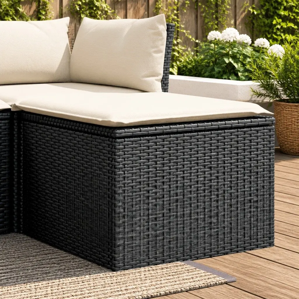 Garden Stool Poly Rattan Black Outdoor Furniture with Storage Cushion 55 x 55 x 37 cm