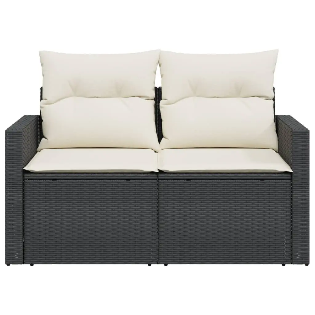 2-Seater Garden Sofa PE Rattan Black with Cushions