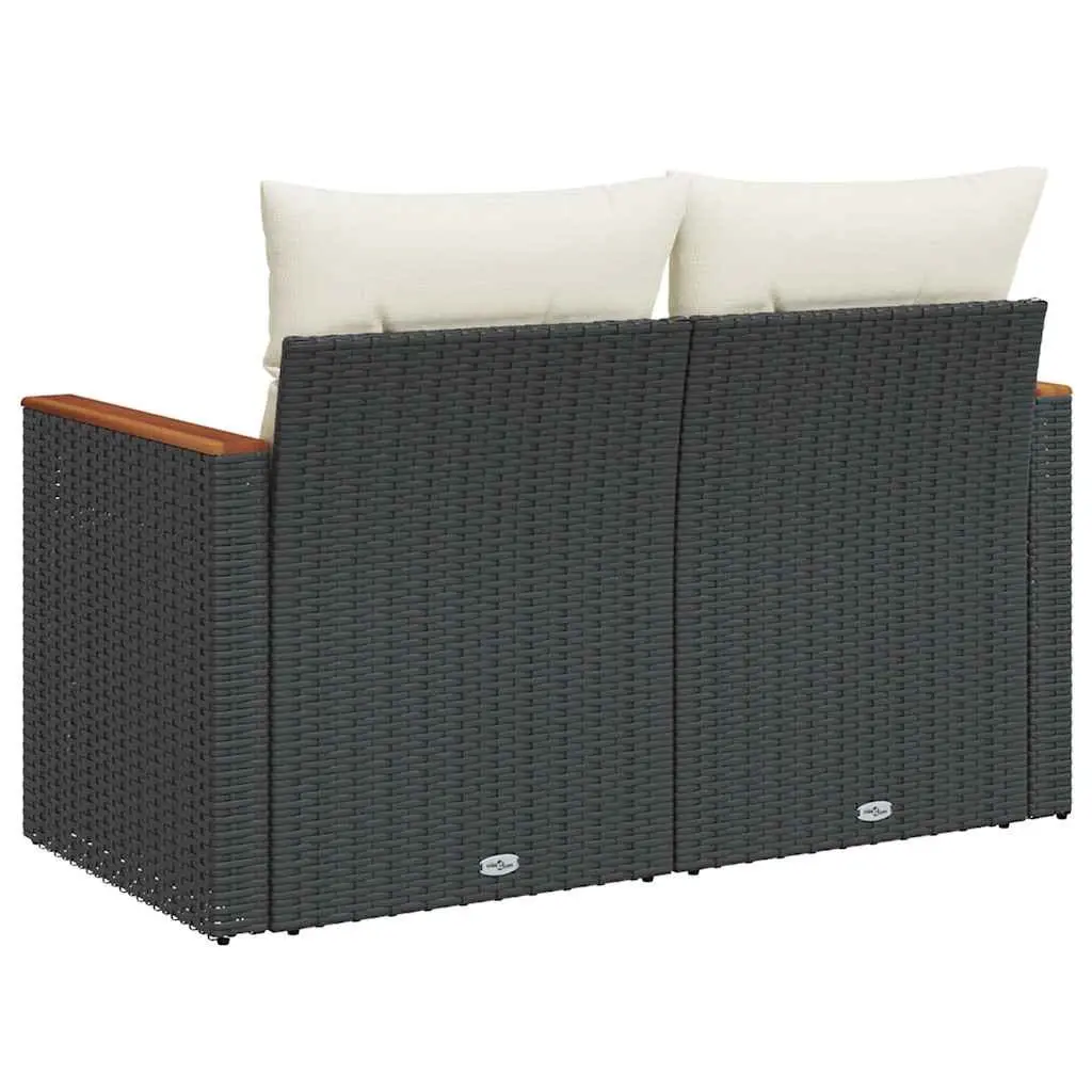 2-Seater Garden Sofa with Cushions Outdoor Patio Furniture Black Poly Rattan