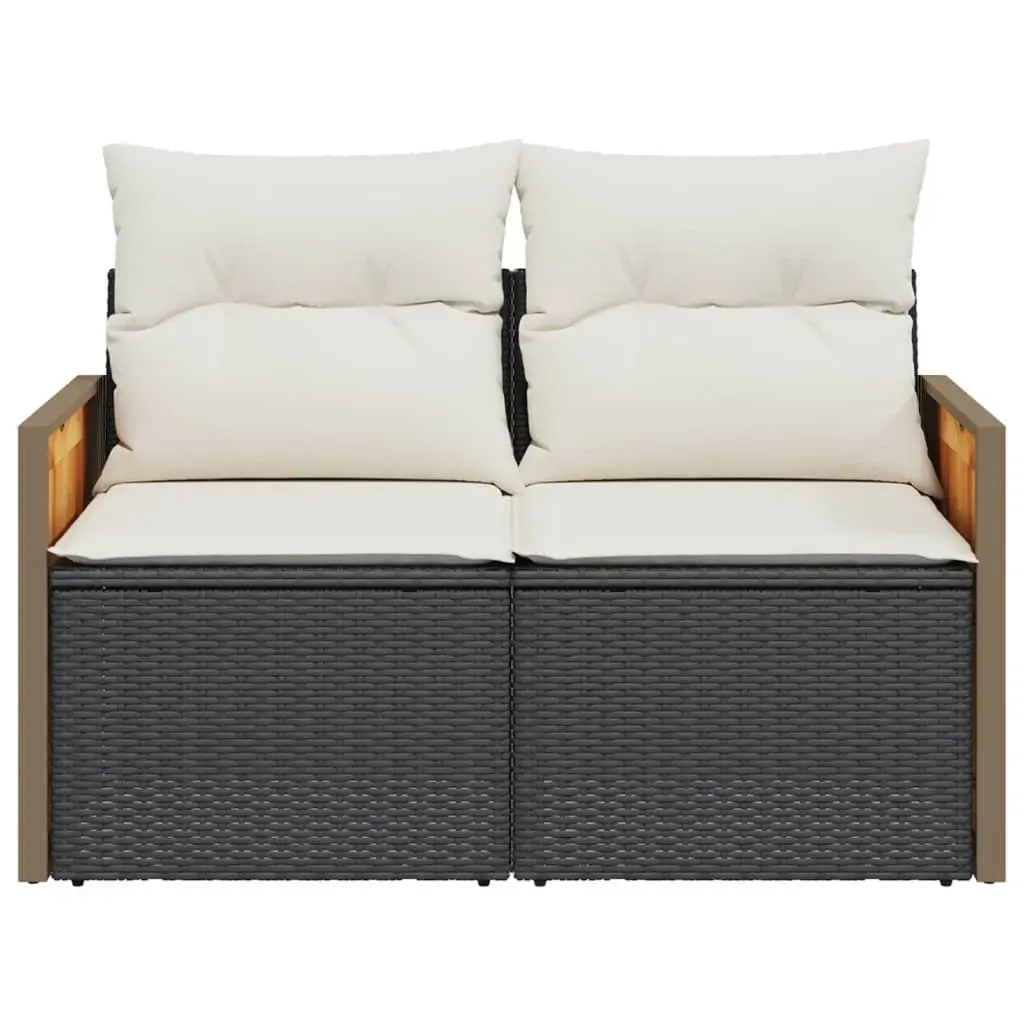2-Seater Garden Sofa Outdoor Patio Furniture with Cushions Black Rattan