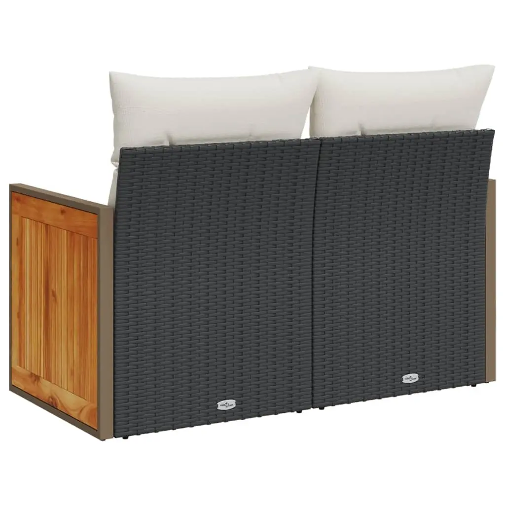 2-Seater Garden Sofa Outdoor Patio Furniture with Cushions Black Rattan