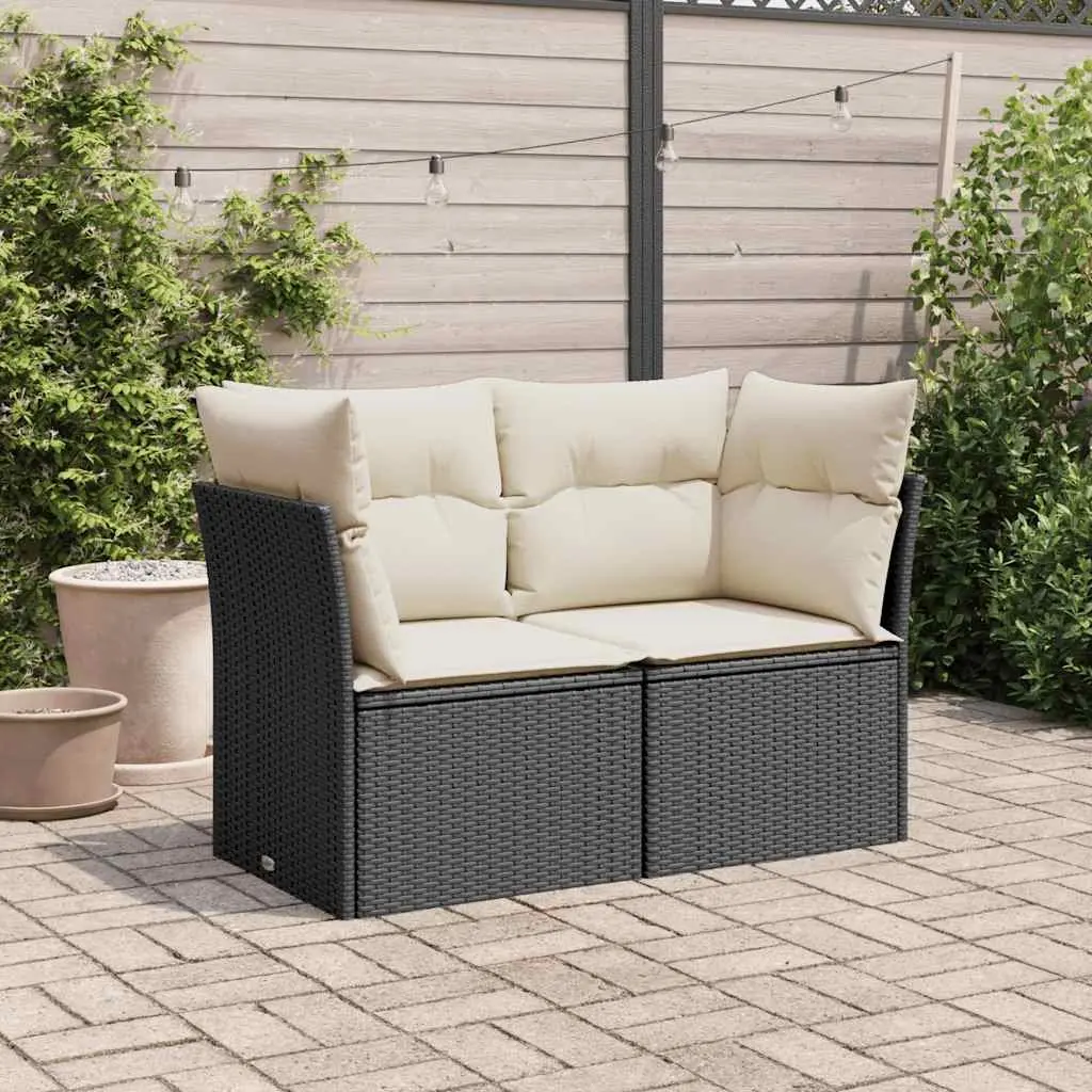 2-Seater Garden Sofa PE Rattan Outdoor Lounge Seat with Cushions Black
