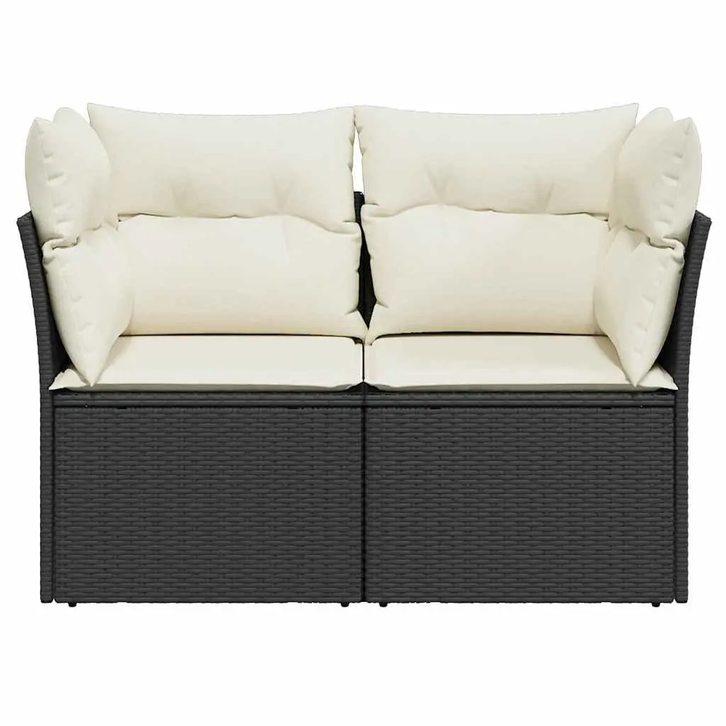 2-Seater Garden Sofa PE Rattan Outdoor Lounge Seat with Cushions Black