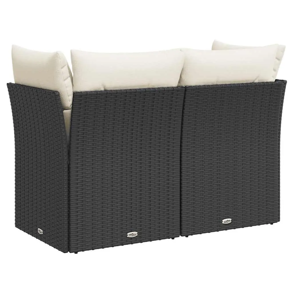 2-Seater Garden Sofa PE Rattan Outdoor Lounge Seat with Cushions Black