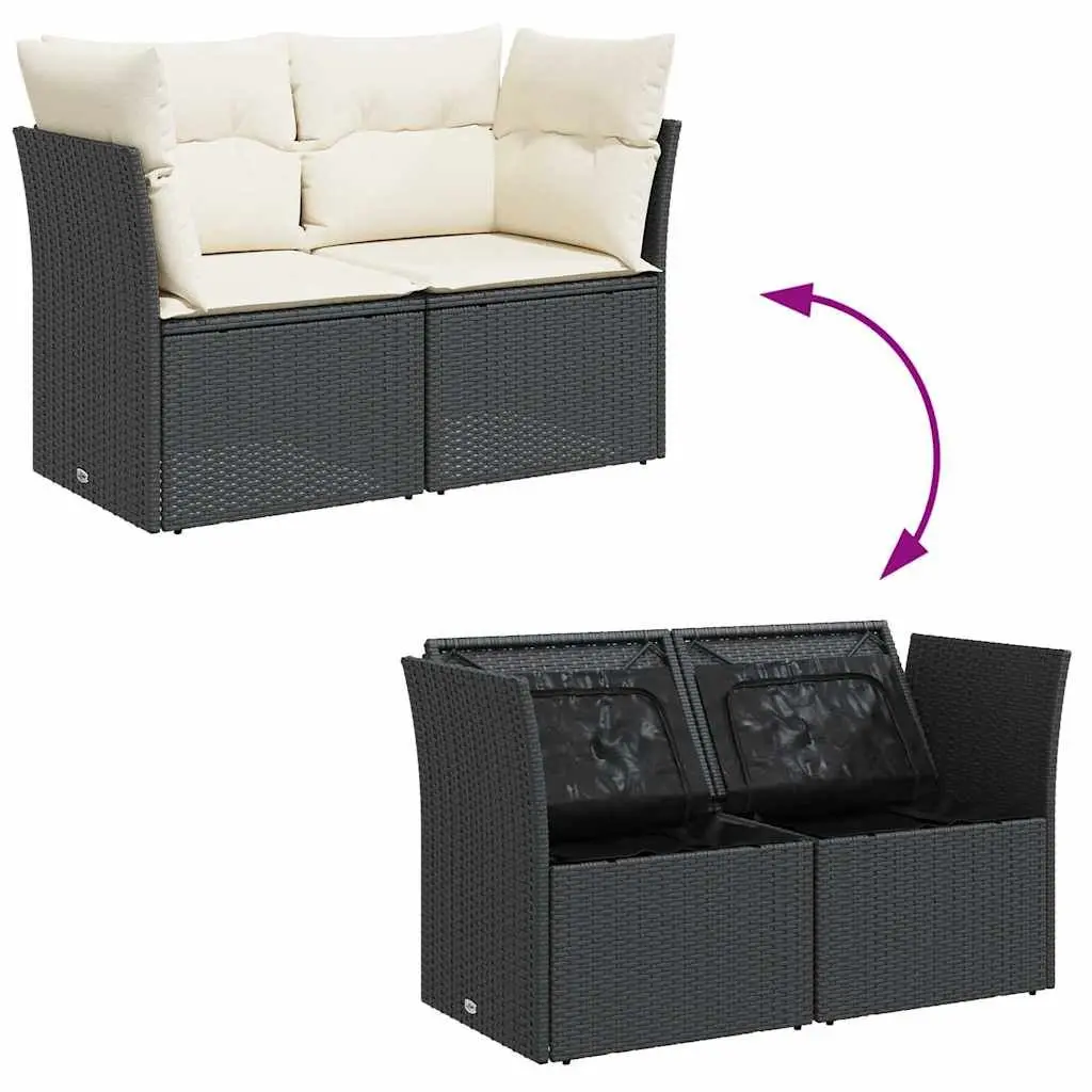 2-Seater Garden Sofa PE Rattan Outdoor Lounge Seat with Cushions Black