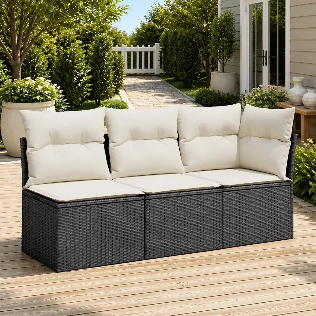 3SeaterGardenSofaOutdoorModularPErattanBlackwithStorageCushions