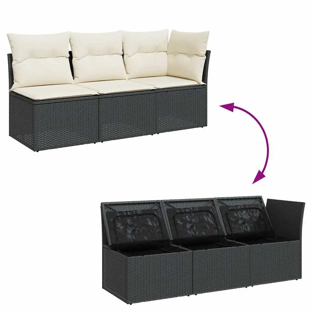 3SeaterGardenSofaOutdoorModularPErattanBlackwithStorageCushions