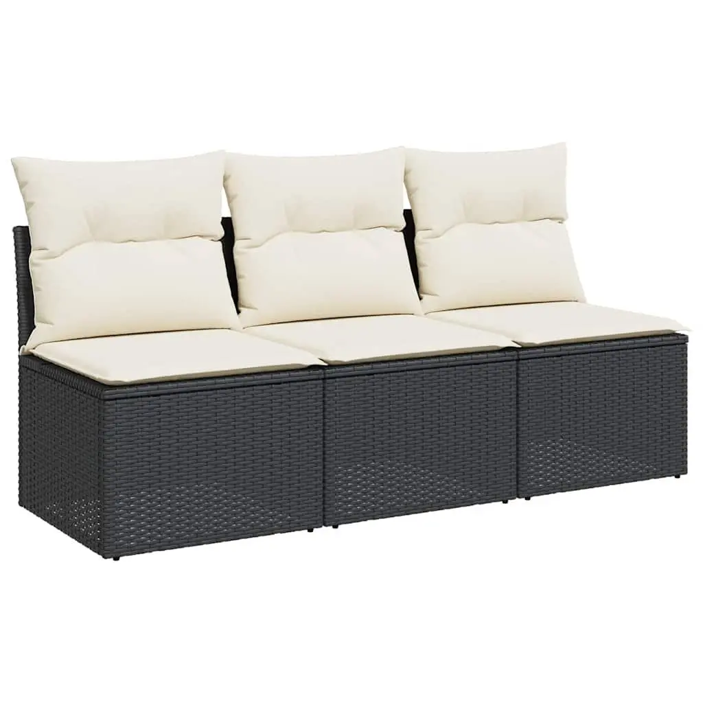 3-Seater Garden Sofa Modular Black PE Rattan with Cushions and Storage