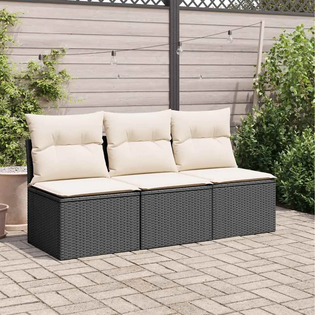 3-Seater Garden Sofa Modular Black PE Rattan with Cushions and Storage