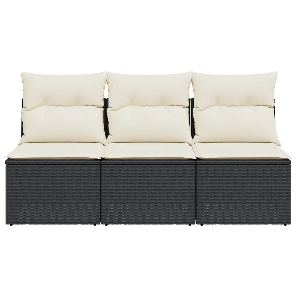 3-Seater Garden Sofa Modular Black PE Rattan with Cushions and Storage