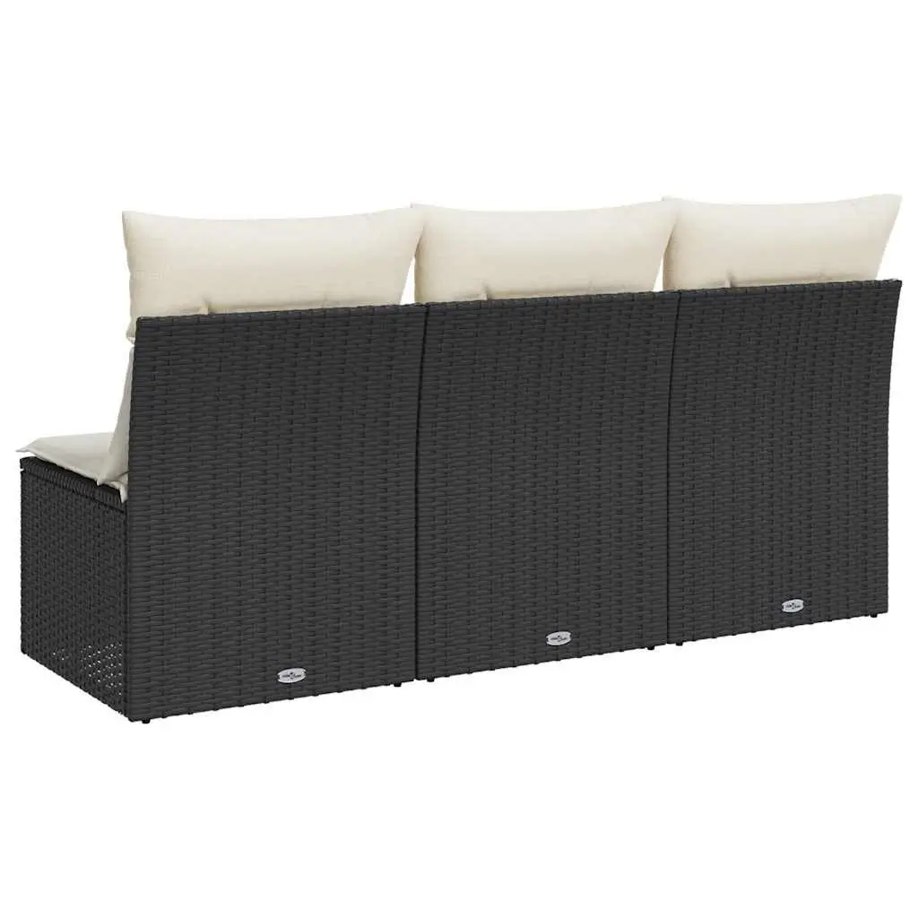 3-Seater Garden Sofa Modular Black PE Rattan with Cushions and Storage